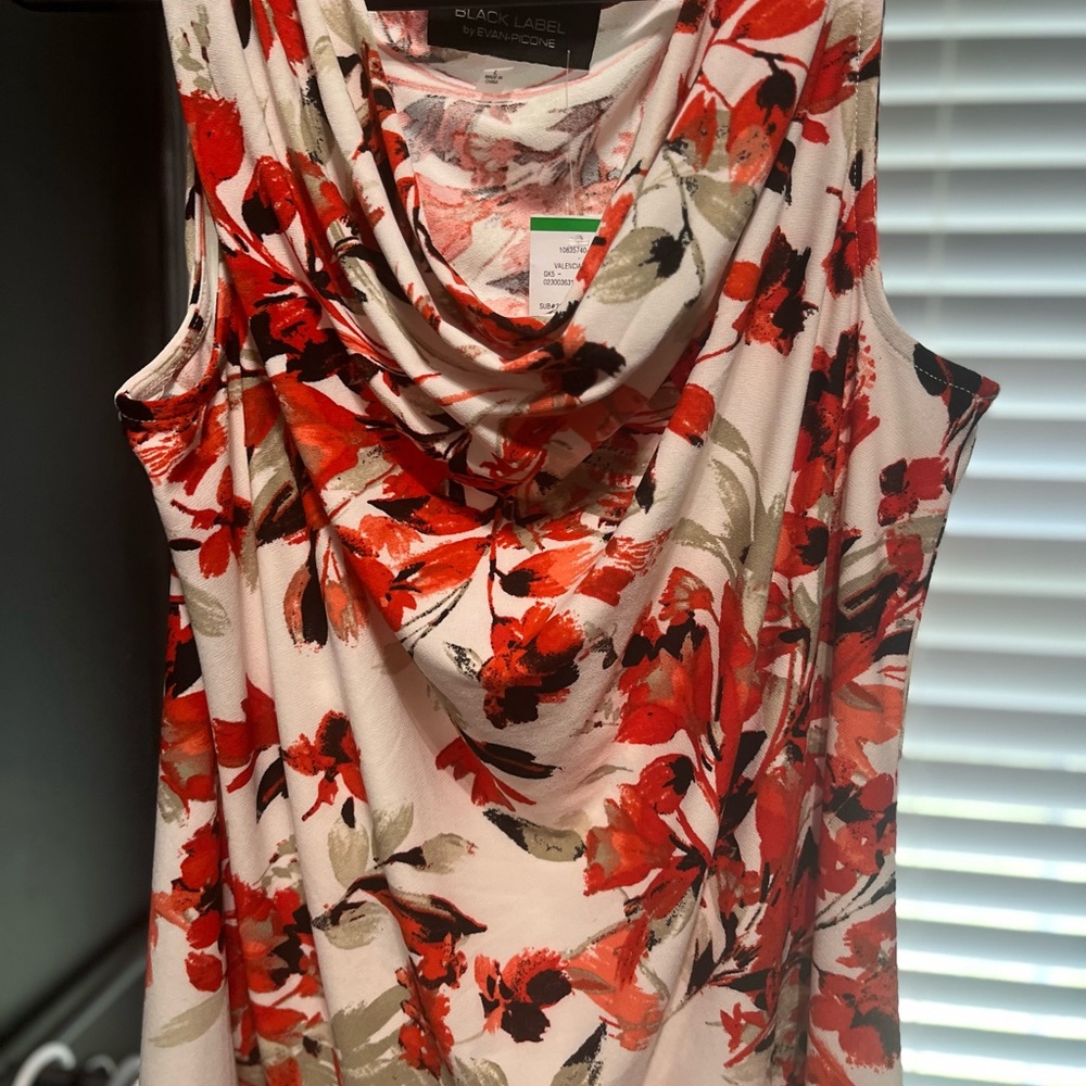 Black Label by Evan-Picone draped neck top.